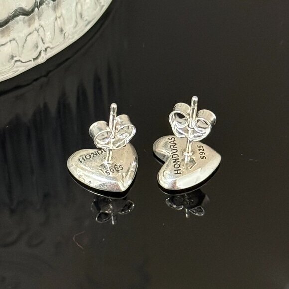 Honduras Heart Earrings S925 Sterling Silver Handmade Ear Stud - Picture 5 of 5